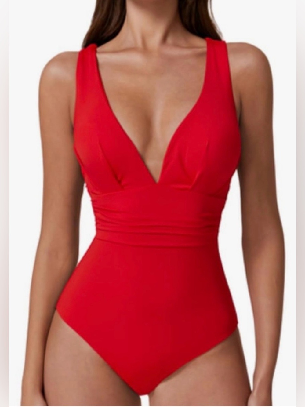 Plunge V-Neck Red One-Piece Swimsuit